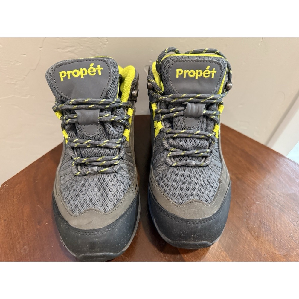 Propét Women's Peak Waterproof Hiking Leather Mesh Boots Grey Lime Size 6W Sport